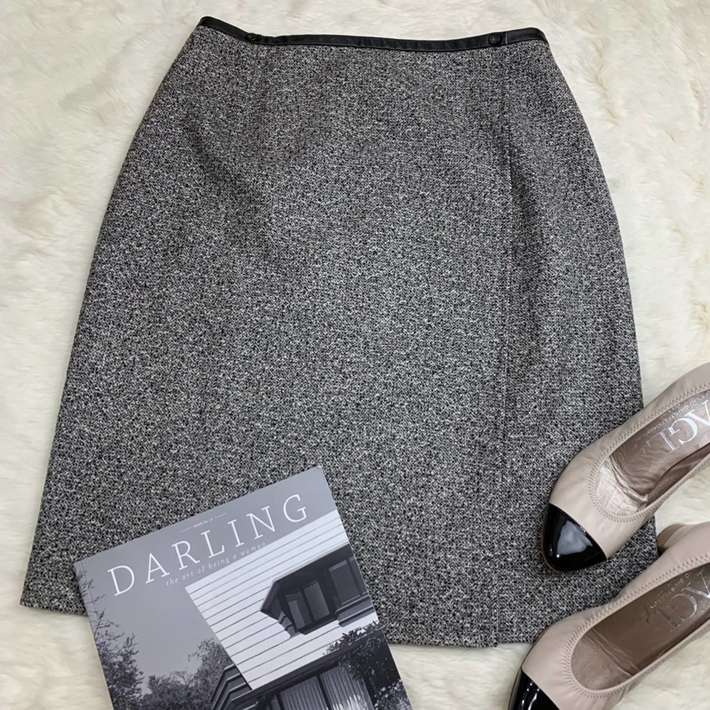 WORTH New York Wool Skirt SZ 12 Black Grey Wrap Skirt Career Office Ready